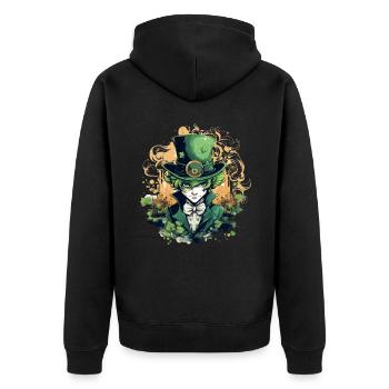 Anime Leprechaun Irish Folklore St Patrick's Day - Unisex Premium Bio Zip Hoodie - Schwarz - Hinten - Nico (187cm)
