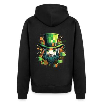 Cute Pixel Art Saint Patrick's Day Leprechaun Game - Unisex Premium Bio Zip Hoodie - Schwarz - Hinten - Nico (187cm)