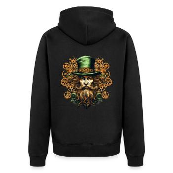 Steampunk Leprechaun Mechanical Irish Mythology - Unisex Premium Bio Zip Hoodie - Schwarz - Hinten - Nico (187cm)