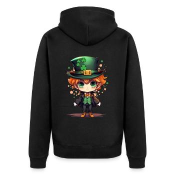Anime Leprechaun Kawaii Chibi Irish Mythical Creat - Unisex Premium Bio Zip Hoodie - Schwarz - Hinten - Nico (187cm)