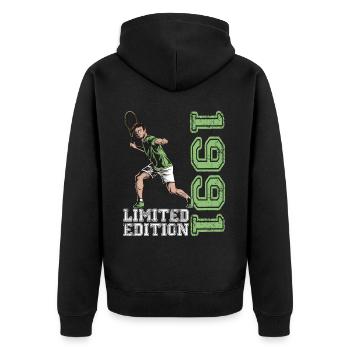 Limited Edition 1991 Limited Edition Tennis - Unisex Premium Bio Zip Hoodie - Schwarz - Hinten - Nico (187cm)