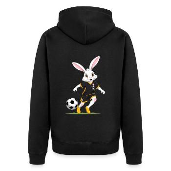 Osterhase Fußballspieler und Ostern Fußball Design - Unisex Premium Bio Zip Hoodie - Schwarz - Hinten - Nico (187cm)