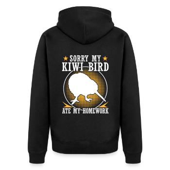 Kiwi Vogel hat Hausaufgaben gefressen - Unisex Premium Bio Zip Hoodie - Schwarz - Hinten - Nico (187cm)