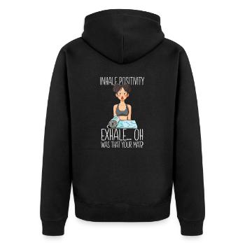 Yoga Instructor Inhale Positivity, Exhale Your Mat - Unisex Premium Organic Zip Hoodie - black - Back - Nico (187cm)