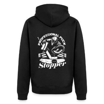 Eishockey Torwart Torwart Puck Hockey Puck - Unisex Premium Bio Zip Hoodie - Schwarz - Hinten - Nico (187cm)