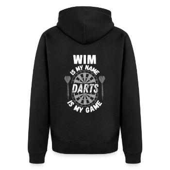 Conception de t-shirt à fléchettes personnalisé pour le joueur de fléchettes Wim - Veste à capuche bio Premium Unisexe - noir - Dos - Nico (187cm)