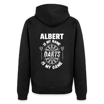 Personalised dart design for darts player Albert - Unisex Premium Organic Zip Hoodie - black - Back - Nico (187cm)