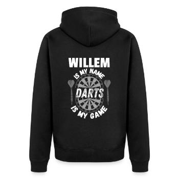 Dart design for Willem. Personalized darts player - Unisex Premium Organic Zip Hoodie - black - Back - Nico (187cm)