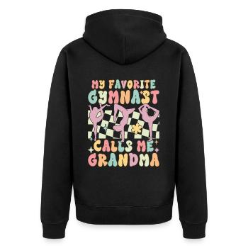 Mein Lieblingsturner nennt mich Oma Gymnastik Toch - Unisex Premium Bio Zip Hoodie - Schwarz - Hinten - Nico (187cm)