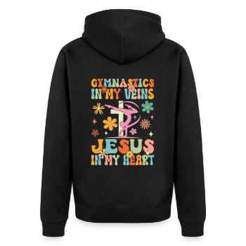 Gymnastics in Veins Jesus in My Heart Groovy T - Unisex Premium Organic Zip Hoodie - black - Back - Nico (187cm)