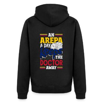 Arepas Kolumbianisch Venezoela Essen - Unisex Premium Bio Zip Hoodie - Schwarz - Hinten - Nico (187cm)