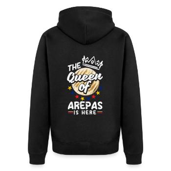 Arepas Kolumbianisch Venezoela Essen - Unisex Premium Bio Zip Hoodie - Schwarz - Hinten - Nico (187cm)