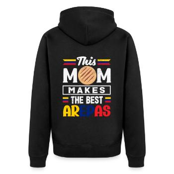 Arepas Kolumbianisch Venezoela Essen - Unisex Premium Bio Zip Hoodie - Schwarz - Hinten - Nico (187cm)