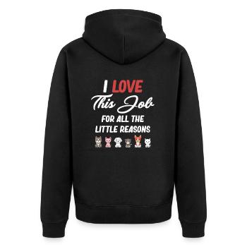 Ich Liebe Diesen Job Aus All Den Kleinen Gründen - Unisex Premium Bio Zip Hoodie - Schwarz - Hinten - Nico (187cm)