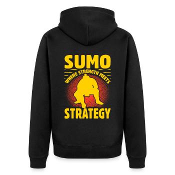 Sumo, wo Stärke auf Strategie trifft - Unisex Premium Bio Zip Hoodie - Schwarz - Hinten - Nico (187cm)