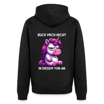 Ne me regarde pas sur ce ton - Veste à capuche bio Premium Unisexe - noir - Dos - Nico (187cm)
