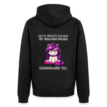 Heute möchte ich was mit Menschen machen - Unisex Premium Bio Zip Hoodie - Schwarz - Hinten - Nico (187cm)