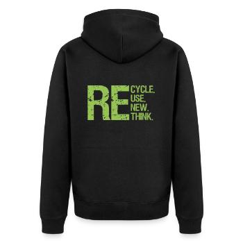 Tag Der Erde – Recycle Reuse New Think Green - Unisex Premium Bio Zip Hoodie - Schwarz - Hinten - Nico (187cm)