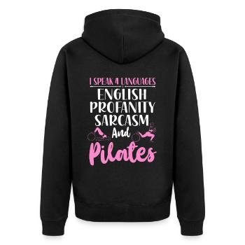 Instructeur de Pilates Professeur Je parle - Veste à capuche bio Premium Unisexe - noir - Dos - Nico (187cm)