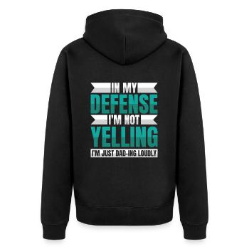 Dad Dad Funny Dad In My Defense - Unisex Premium Organic Zip Hoodie - black - Back - Nico (187cm)