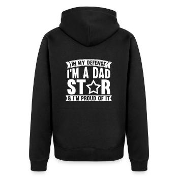 Dad Dad Funny Dad In My Defense - Unisex Premium Organic Zip Hoodie - black - Back - Nico (187cm)