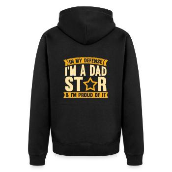 Dad Dad Funny Funny Dad In My Defense - Unisex Premium Organic Zip Hoodie - black - Back - Nico (187cm)