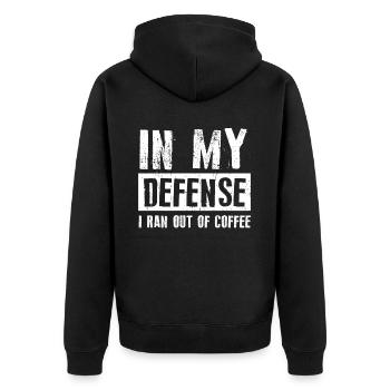 Dad Dad Coffee Funny Dad In My Defense - Unisex Premium Organic Zip Hoodie - black - Back - Nico (187cm)