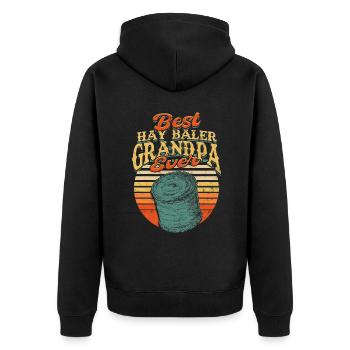 Landwirt Heu Stroh Strohballen Heuballen - Unisex Premium Bio Zip Hoodie - Schwarz - Hinten - Nico (187cm)