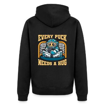 Eishockey Torwart Torwart Puck - Unisex Premium Bio Zip Hoodie - Schwarz - Hinten - Nico (187cm)