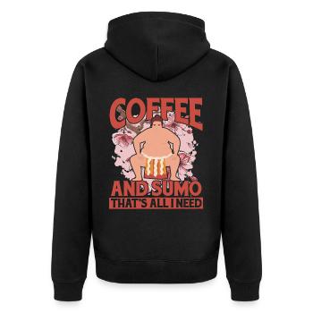 Coffee and Sumo that's all I need - Unisex Premium Organic Zip Hoodie - black - Back - Nico (187cm)