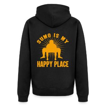 Sumo is my Happy Place - Unisex Premium Organic Zip Hoodie - black - Back - Nico (187cm)