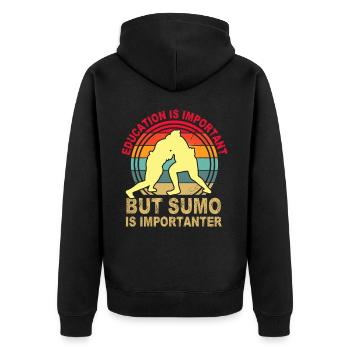 Education is important but Sumo is importanter - Unisex Premium Organic Zip Hoodie - black - Back - Nico (187cm)