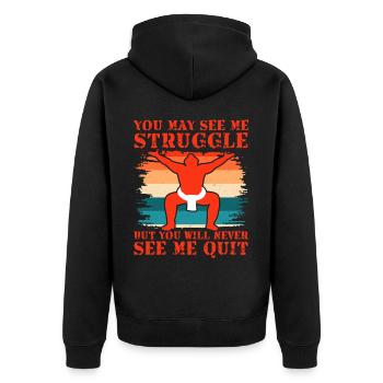 Du siehst mich vielleicht kämpfen, aber du siehst mich nie aufgeben - Unisex Premium Bio Zip Hoodie - Schwarz - Hinten - Nico (187cm)