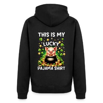 This Is My Lucky Pajama Shirt - Unisex Premium Organic Zip Hoodie - black - Back - Nico (187cm)