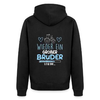 Wieder Ein Großer Bruder 2024 Ankündigung - Unisex Premium Bio Zip Hoodie - Schwarz - Hinten - Nico (187cm)