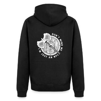 Ich bin nur ein NPC-LARPing Waffen Rüstungscharakter - Unisex Premium Bio Zip Hoodie - Schwarz - Hinten - Nico (187cm)