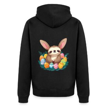Lustiges Faultier Osterhase Ikonisches Ostern - Unisex Premium Bio Zip Hoodie - Schwarz - Hinten - Nico (187cm)