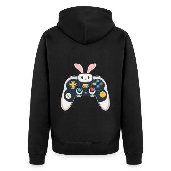 Osterhase Gamer Ikonisches Gaming Streetwear - Unisex Premium Bio Zip Hoodie - Schwarz - Hinten - Nico (187cm)