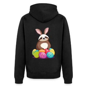 Lustiges Faultier Osterhase Ikonisches Ostern - Unisex Premium Bio Zip Hoodie - Schwarz - Hinten - Nico (187cm)