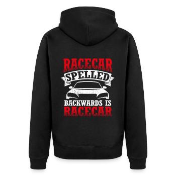 Racing car spelled backwards is racing car tuni - Unisex Premium Organic Zip Hoodie - black - Back - Nico (187cm)
