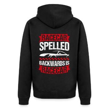 Racing car spelled backwards is racing car tuni - Unisex Premium Organic Zip Hoodie - black - Back - Nico (187cm)