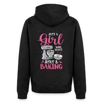 Baker - Unisex Premium Organic Zip Hoodie - black - Back - Nico (187cm)