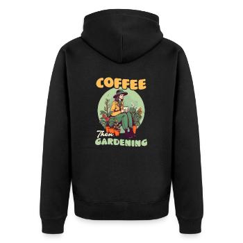 Landschaftsgärtner Kaffee Dann Gartenarbeit - Unisex Premium Bio Zip Hoodie - Schwarz - Hinten - Nico (187cm)