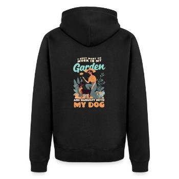 Landschaftsgärtner Arbeit im Garten hängen mit Hund - Unisex Premium Bio Zip Hoodie - Schwarz - Hinten - Nico (187cm)