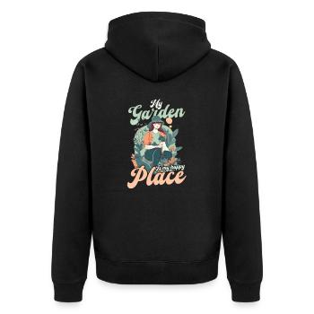 Landschaftsgärtner Garten ist mein Platz - Unisex Premium Bio Zip Hoodie - Schwarz - Hinten - Nico (187cm)