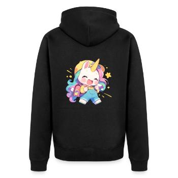 Licorne Kawaii Japonais - Veste à capuche bio Premium Unisexe - noir - Dos - Nico (187cm)