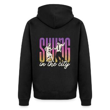Swing Dance Swing In The City Loves Dance Sport - Unisex Premium Bio Zip Hoodie - Schwarz - Hinten - Nico (187cm)