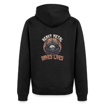 Rock Music Heavy Metal Saves Lifes - Unisex Premium Organic Zip Hoodie - black - Back - Nico (187cm)