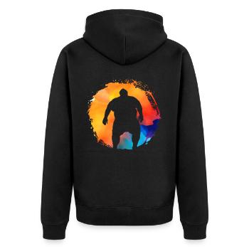 Sumo retro - Unisex Premium Bio Zip Hoodie - Schwarz - Hinten - Nico (187cm)