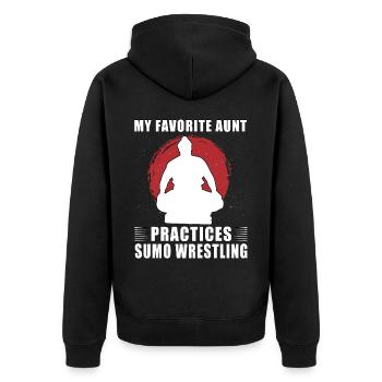 Meine Lieblingstante trainiert Sumo-Ringer - Unisex Premium Bio Zip Hoodie - Schwarz - Hinten - Nico (187cm)
